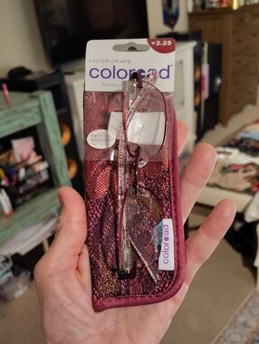 New Coloread Reading Glasses with Pink Patterned Case, +3.25